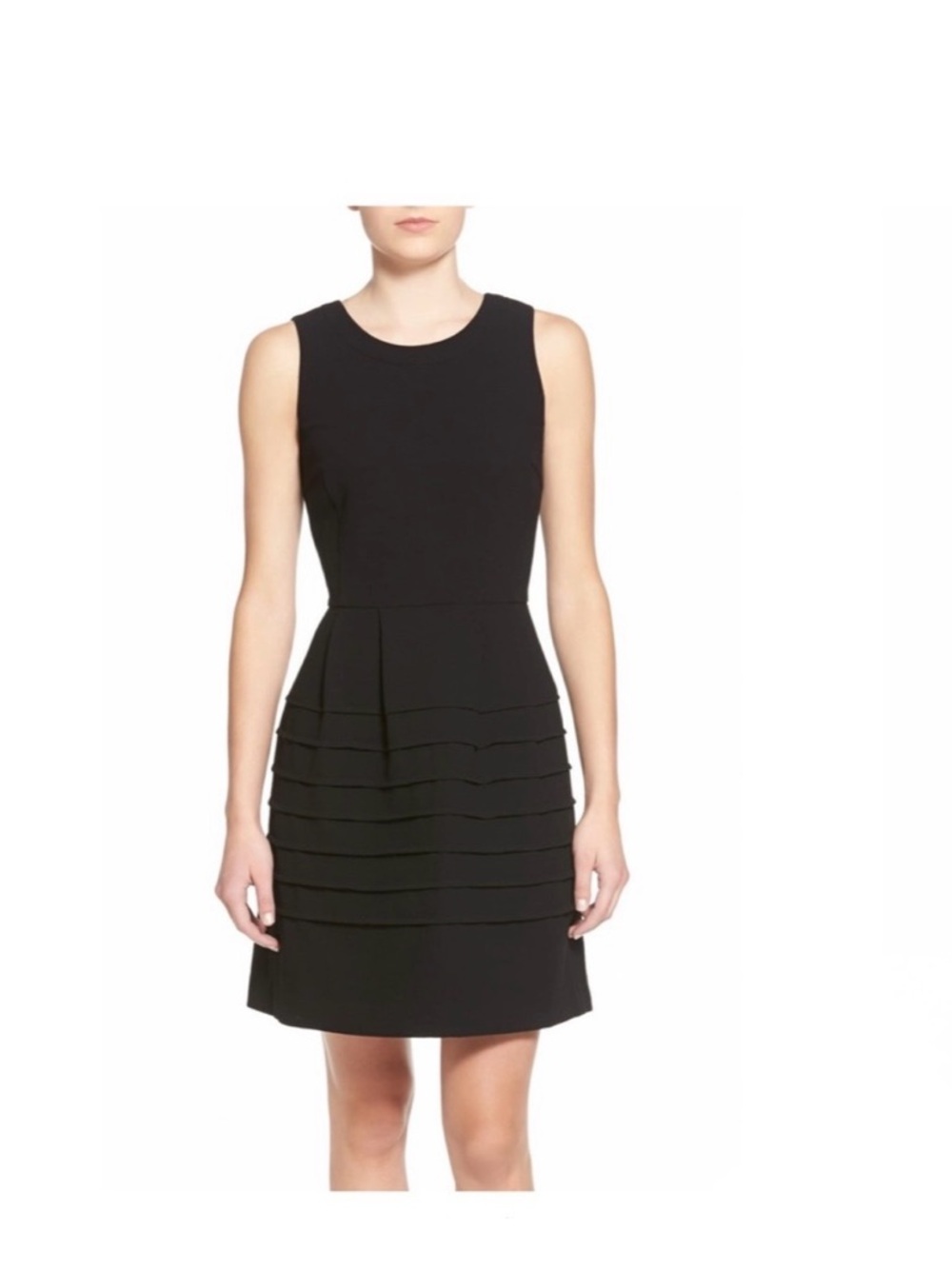 MADEWELL SMALL  Ponte Classic Black Sleeveless Tiered Sheath Dress 39144 Raw Hem